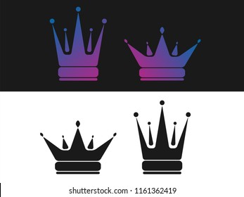 Black and color gradient flat icon King and Queen crown silhouette. Vector minimal illustration of logo for shop, app store, barbershop, elegant boutique, sign for beauty saloon emblem