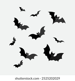 Black color Halloween bats background design template. Premium Halloween equipment template. Bats vector set design. Halloweeen bats set vector.