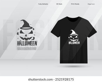 Black color Halloween t-shirt. Black and white color fashion Halloween holiday party t-shirt design. Halloween witch t-shirt vector template. Funny Halloween clothes design. 