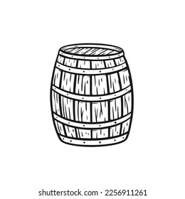 Black color hand drawn barrel engraving style vector art illustration isolated on white background.