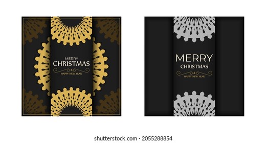 Black color happy new year holiday flyer with abstract orange pattern