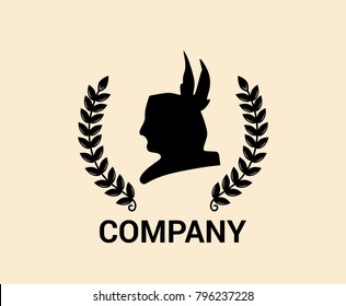 black color head silhouette of apache indian american native tribe warrior flat logo design illustration