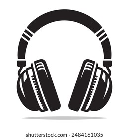 Black color headphone silhouette vector Illustration, solid white background