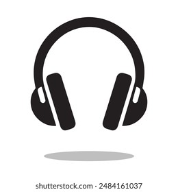 Black color headphone silhouette vector Illustration, solid white background