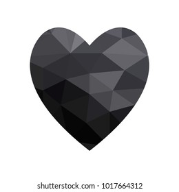 Black color heart. Heart icon for your amazing design. Creative Shape of heart for Valentine day with overlay polygonal texture. Triangular brith heart. Dark.