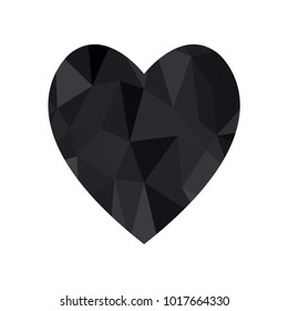 Black color heart. Heart icon for your amazing design. Creative Shape of heart for Valentine day with overlay polygonal texture. Triangular brith heart. Dark.