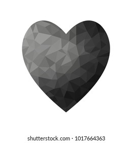 Black color heart. Heart icon for your amazing design. Creative Shape of heart for Valentine day with overlay polygonal texture. Triangular brith heart. Dark.