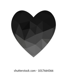 Black color heart. Heart icon for your amazing design. Creative Shape of heart for Valentine day with overlay polygonal texture. Triangular brith heart. Dark.