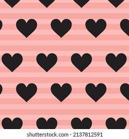 black color heart patterns on orange striped background, vector