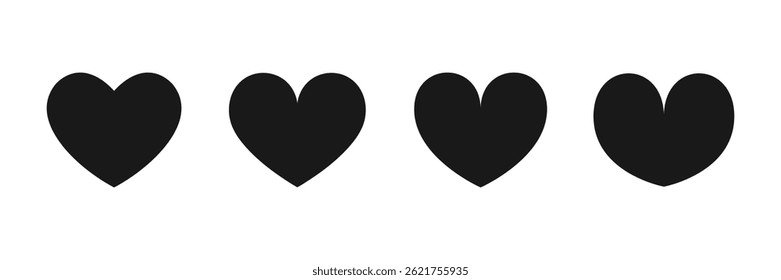 Black color heart symbols arranged in a row on a transparent background, ideal for rating systems or health bars in web and app design