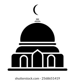 black color icon vector graphic design of mosque, Islamic holiday, worship, Isra' Mi'raj, white background