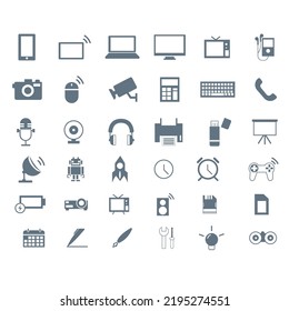 Iconos de color y negro. Vector compuesto por teléfono de computadora y otras máquinas electrónicas en contenido