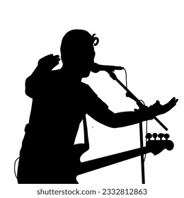 Black color illustration of a singer's silhouette. Perfect for stickers, icons, logos, design elements with a music theme.