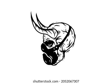 Black color illustration of skull head with horn wearing a mask design
