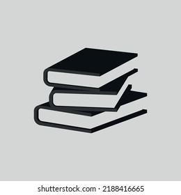 Black color illustration. A stack of books on a gray background. Vector graphics. Design element for icon, badge, label, sticker, poster, banner. Bookstore, educational institution.