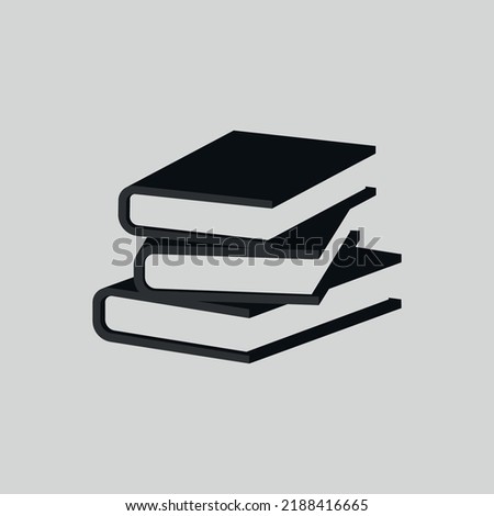 Black color illustration. A stack of books on a gray background. Vector graphics. Design element for icon, badge, label, sticker, poster, banner. Bookstore, educational institution.