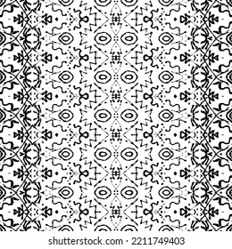 Indisches Schwarzes Farbmuster. Nahtlose Linie Batik. Einfaches Geo-Vektorgrafik-Geo. Native Ink Scribble Batik. Doodle Streifen dunkles Muster. Schwarzes, dunkles Doodle-Muster. Nahtloses Ink-Wasser-Farbdesign