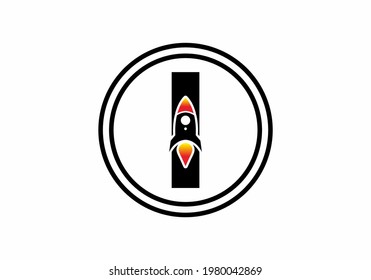 Black color of I initial letter with rocket design