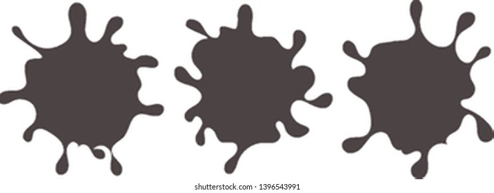 Black color isolated blots isolated set on white background. Vector flat cartoon graphic design illustration