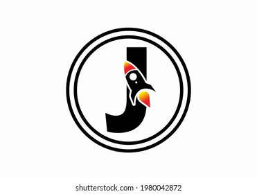 Black color of J initial letter with rocket design