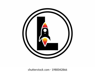 Black color of L initial letter with rocket design