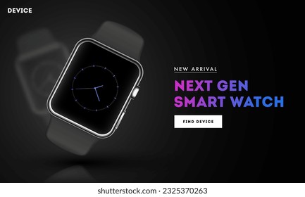 Black Color Landing Page or Hero Image with Realistic Smart Watch Illustration.