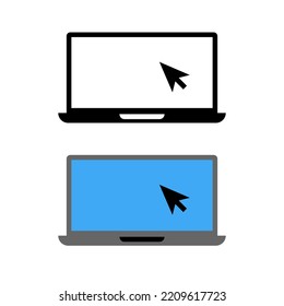  Black and color laptop icon with cursor or pointer in white background.Vector illustration.