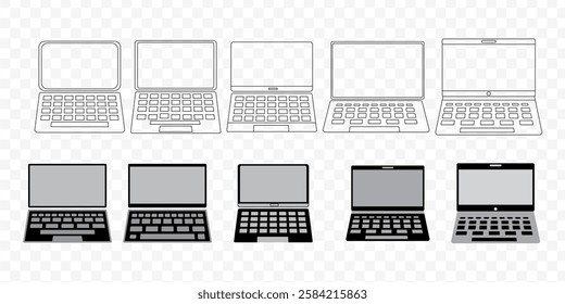 black color laptop  icon set  in white background design