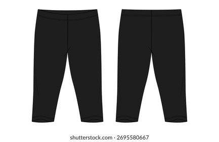 Pantalón legging de color negro Ilustración vectorial Plantilla frontal ansd espalda