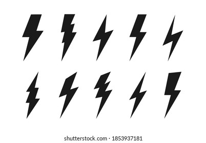 black color Lightning icon set in flat style. Vector illustration