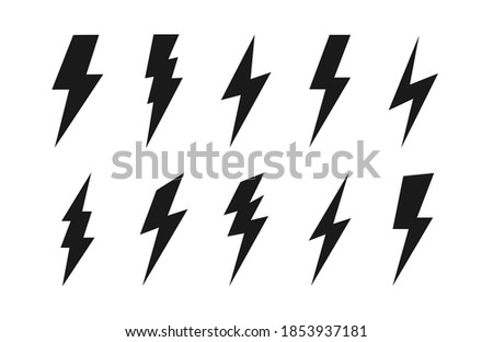 black color Lightning icon set in flat style. Vector illustration