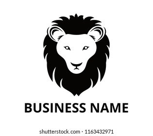 black color lion head silhouette logo design illustration with line art style for premium corporate