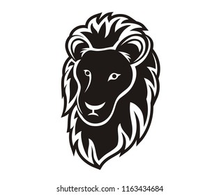 black color lion head silhouette logo design illustration with line art style for premium team sport