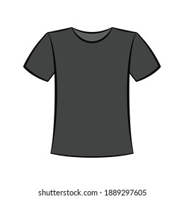 Black color male t-shirt on white background flat vector illustration