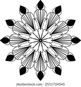 Desenho de mandala de cor preta, Mandala de artes, desenho de mandala de página de coloração. página de coloração adulta