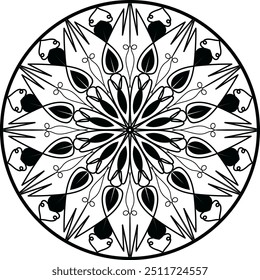 Black color mandala design, Arts mandala, coloring  page mandala design. adult coloring page
