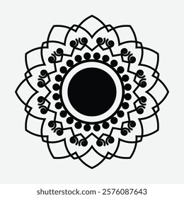 The black color mandala design center point black and another flower shape 
