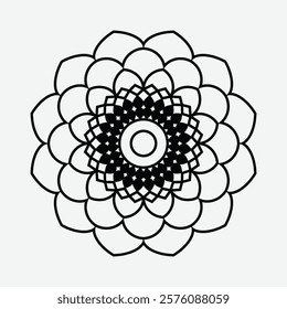 The black color mandala design center point white and another flower and lopve  shape 