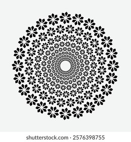 The black color mandala design center point white and another flower shape 