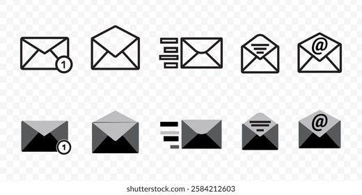black color message icon set  in white background design