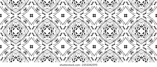 Patrón mexicano de color negro. Resumen de Geo Batik. Patrón de esgrima oscuro de color negro. Vector de Doodle de tinta tribal. Simple Boho Batik. Trazado de garrapatas oscuro patrón. Vector de tinta transparente
