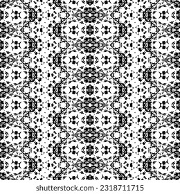 Schwarze Farbe mexikanisches Muster. Nahtlose Ikat Art Print. Einfache Stamm-Boho-Vektorgrafik. Ethnische Azteken dunkles Muster. Schwarze Farbtinte Schriftzeichen Textur. Native Dark Doodle Batik. Ethnische Nahtlose Kunst, Vektorgrafik