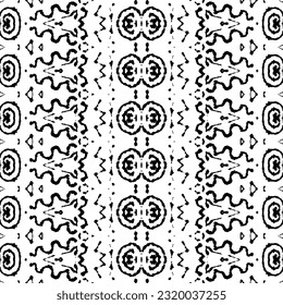 Black Color Mexican Pattern. Simple Tribal Dyed Batik. Ethnic Ink Doodle Vector. Black Colour Dark Scribble Textile. Ethnic Design Dark Pattern. Doodle Ikat Batik. Seamless Ink Scribble Repeat