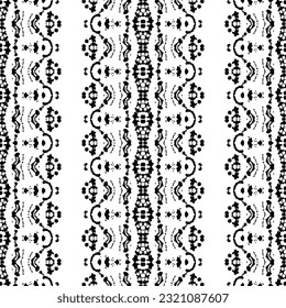 Black Color Mexican Pattern. Simple Tribal Dyed Vector. Ethnic Dark Doodle Batik. Ethnic Aztec Art Pattern. Seamless Wavy Art Print. Black Colour Ink Scribble Textile. Seamless Ink Native Repeat