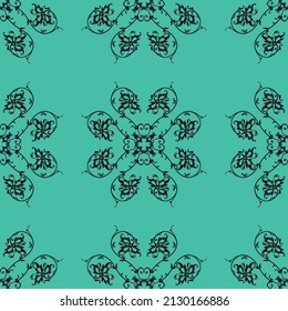 Black color modern decorative patterns on green background, vector