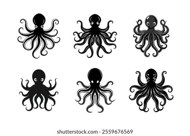 Black color octopus silhouette vector illustration