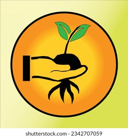 The black color on the hand shadows means someone who cares about plants, the green leaf color means plants are living things, and the orange background means plants live in sunny weather.