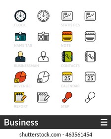 Black and color outline icons, slim line pictograms vector set 9 - Business symbol collection