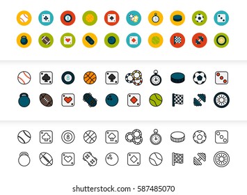 Black and color outline icons thin flat design, modern line stroke style, web and mobile design element, objects and vector illustration icons set 12 - sport and game collection