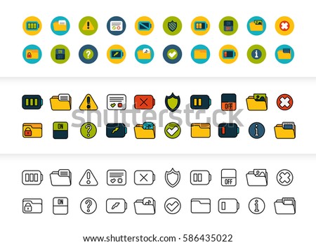 Black and color outline icons thin flat design, modern line stroke style, web and mobile design element, objects and vector illustration icons set 10 - interface collection